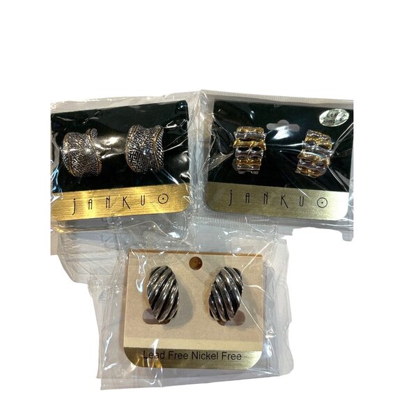 Janku Clip-On Earrings Set of 3 – Silver & Gold-Tone, Lead Compliant - Picture 6 of 9